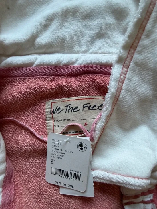 We The FREE Striped Trim Pink Pullover with Cream Collar - Picture 2 of 2